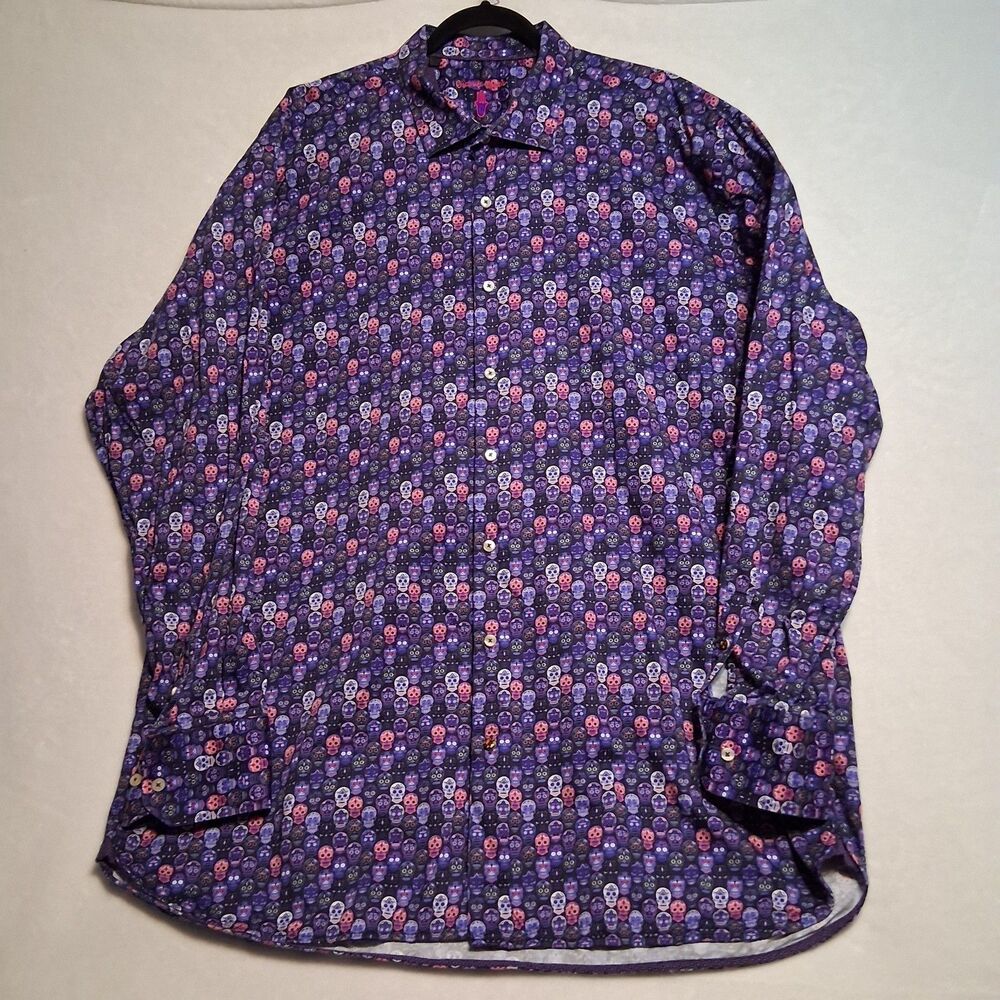 Visconti Black 3XLT Shirt Button Front Cotton Purple Sugar Skulls Preppy Autumn